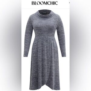 BLOOMCHIC 🆕 Long Sleeve Cowl Neck Dress Blue Knit Tulip Hem Pockets Sz 18-20